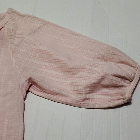 Talbots Boho Beachy Pink Stripes Split Neck 3/4 Balloon Sleeves Flowy Top - Picture 7 of 9